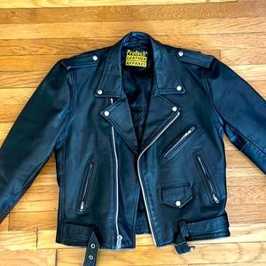 Classic black leather motorcycle jacket, M